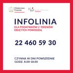 Grafika przedstawia otwarte dłonie i napis infolinia dla podatników z terenów objętych powodzią.